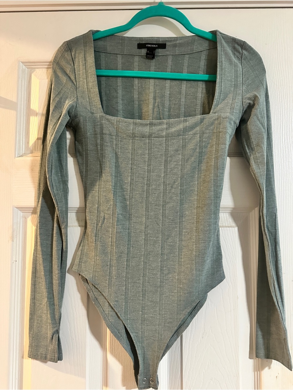 Forever 21 Sage Green Ribbed Long Sleeve Bodysuit